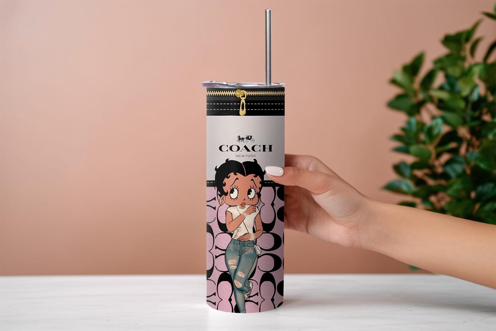 Pink Betty Boop Inspired Tumbler, Glam Handbag Style 20oz Insulated Cup