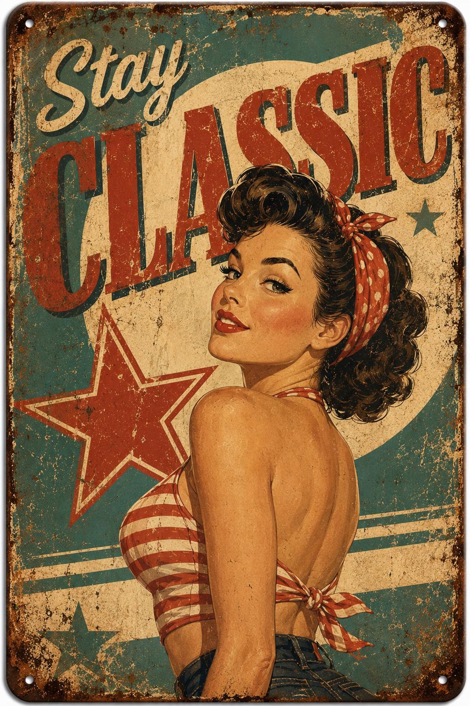 Retro Pin-Up Tin Sign | Classic Vintage Wall Art