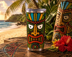 Personalized Tribal Totem Skinny Tumbler, Customizable Native American Inspired Facial Elements Design Tumbler,