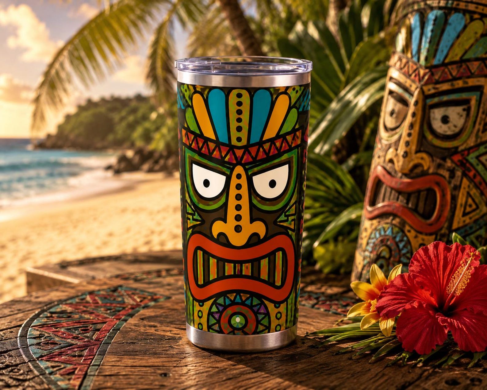 Personalized Tribal Totem Skinny Tumbler, Customizable Native American Inspired Facial Elements Design Tumbler,