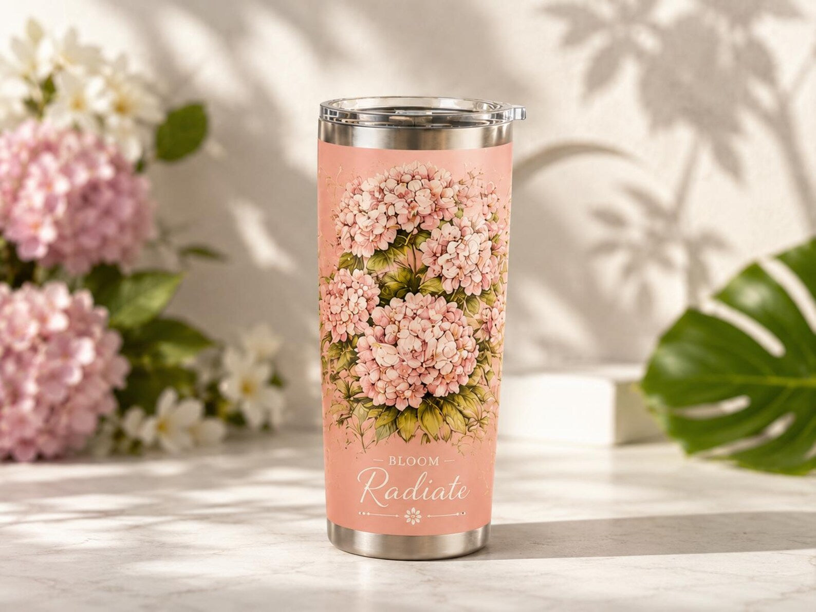 Personalized Floral Stainless Steel Tumbler, Custom Name Travel Mug, Botanical Flower Cup
