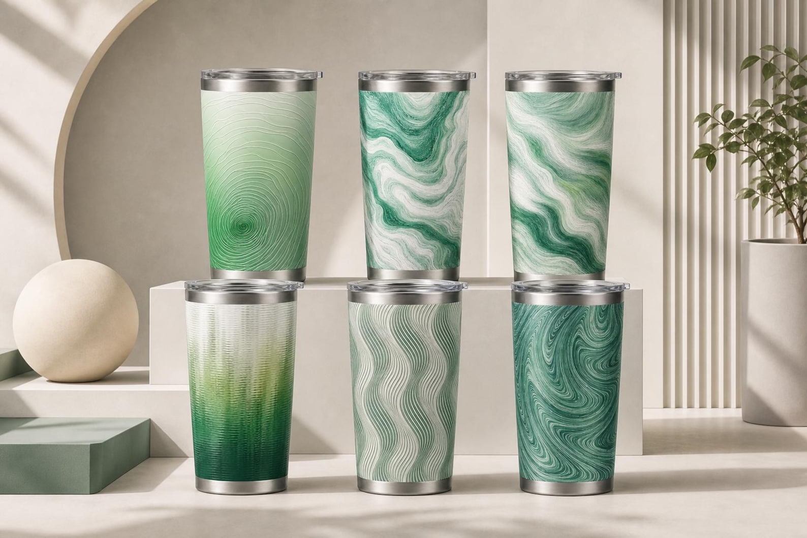 Verdant Flow - Abstract Topographic Line Tumbler | 20oz Stainless Steel Travel Mug