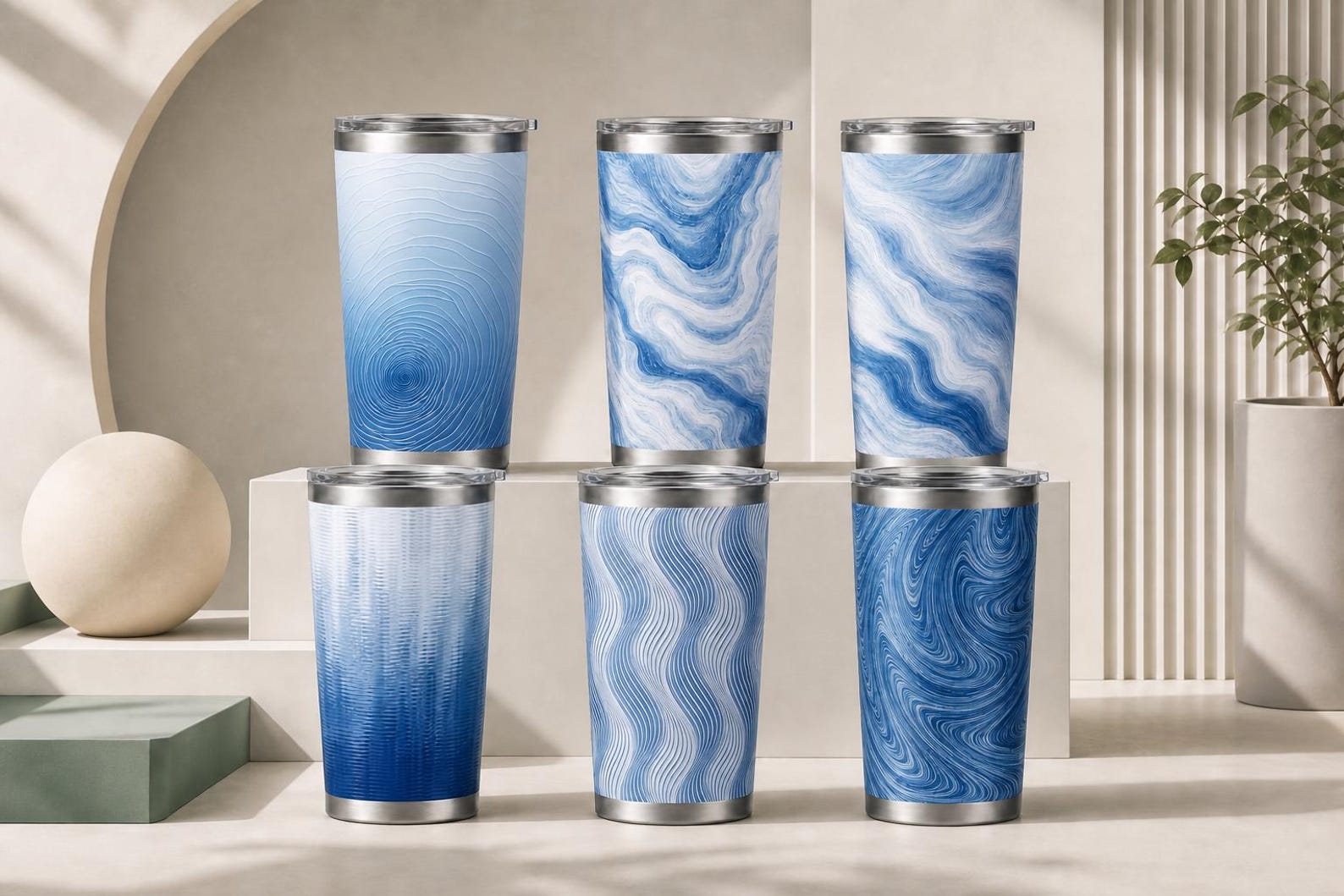 Verdant Flow - Abstract Topographic Line Tumbler | 20oz Stainless Steel Travel Mug