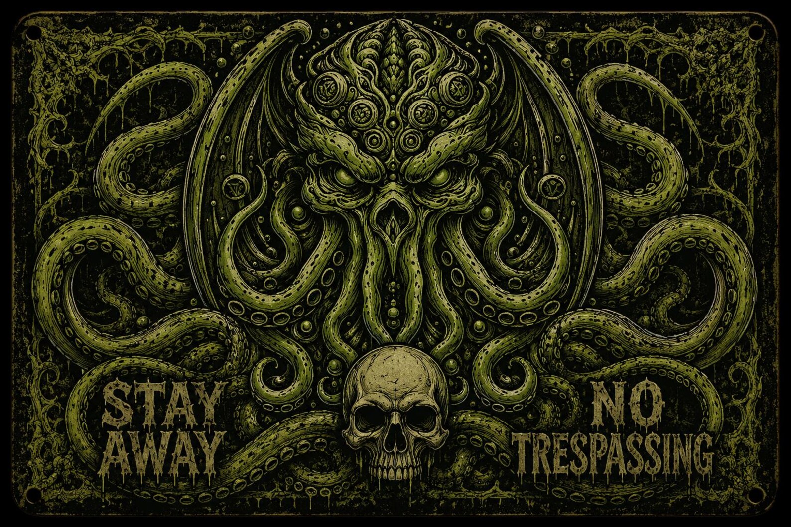 Cthulhu Metal Sign, Lovecraftian Horror Wall Decor, Eldritch Octopus Plaque, Gothic Art (8x12 inches)