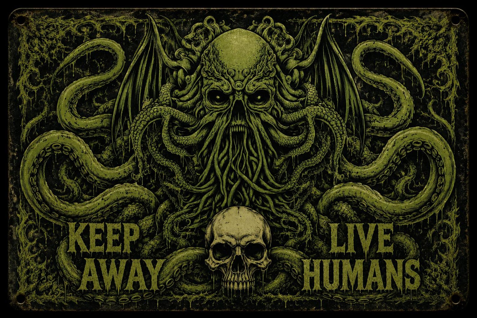 Cthulhu Metal Sign, Lovecraftian Horror Wall Decor, Eldritch Octopus Plaque, Gothic Art (8x12 inches)