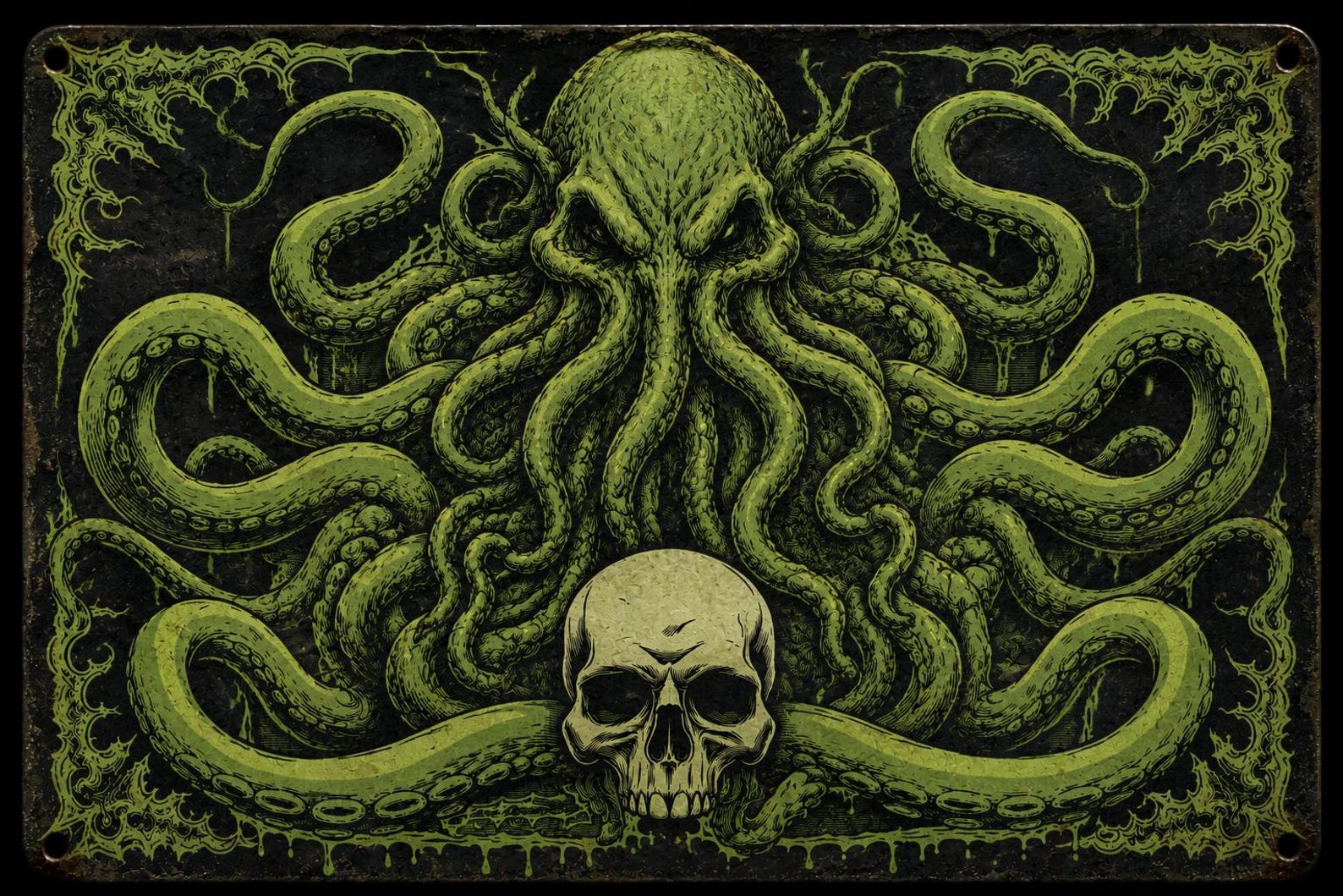 Cthulhu Metal Sign, Lovecraftian Horror Wall Decor, Eldritch Octopus Plaque, Gothic Art (8x12 inches)
