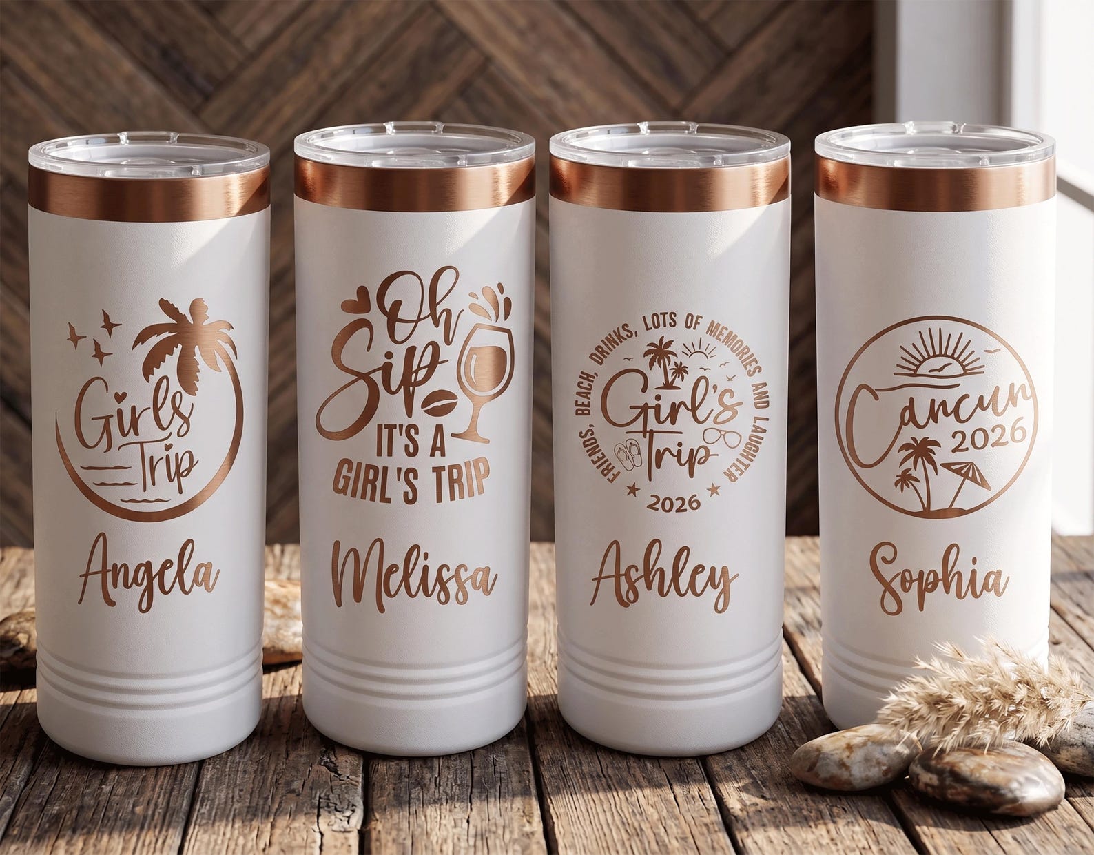Personalized Vacation Tumbler, Custom Beach Trip Skinny Tumbler 22oz, Girls Trip Cup with Name, Matching Cruise Cup, Bachelorette Gift