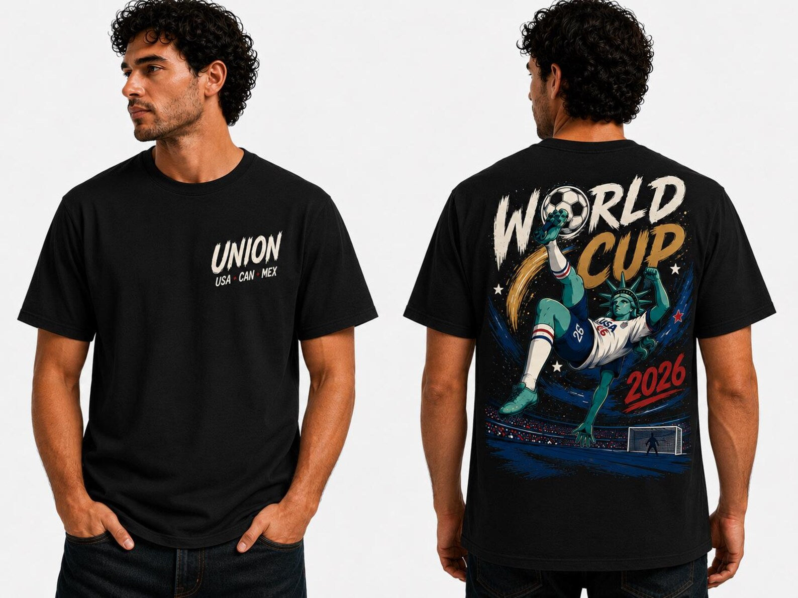 2026 World Cup Graphic T-Shirt: Statue of Liberty Football Art, Oversized Fit