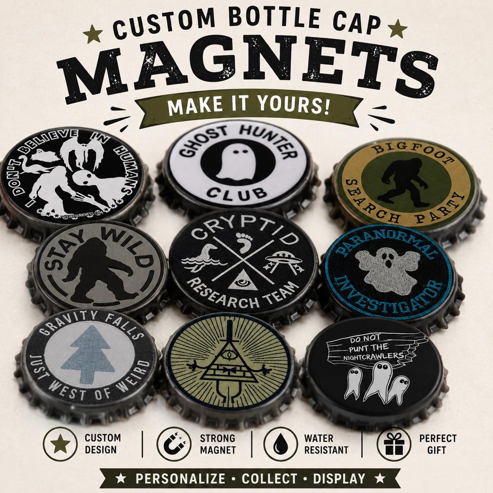 Area 51 Cryptid Research Team Emblem: Metal Bottle Cap Wall Decor (14 Inch)