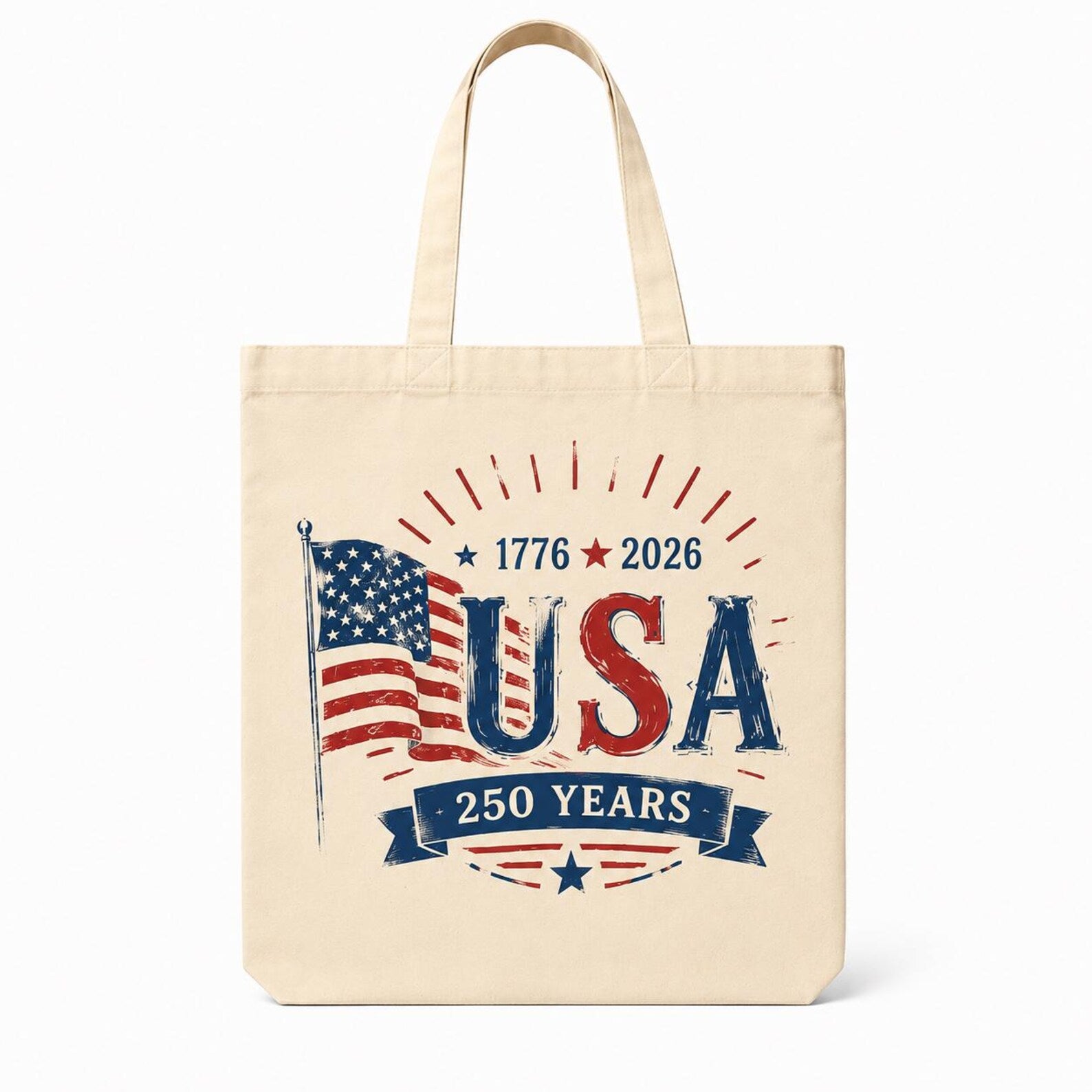 Vintage USA 250th Anniversary Tote Bag - Retro American Flag Canvas Shopper
