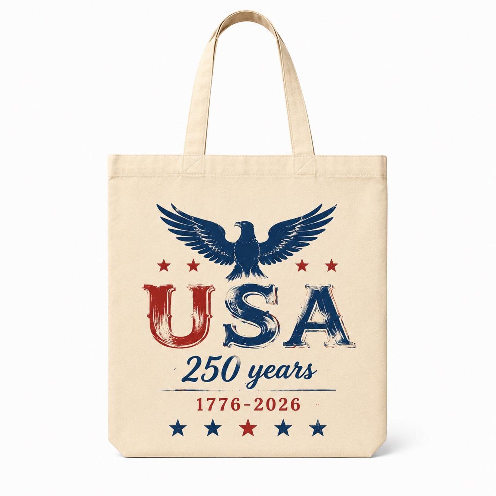 Vintage USA 250th Anniversary Tote Bag - Retro American Flag Canvas Shopper