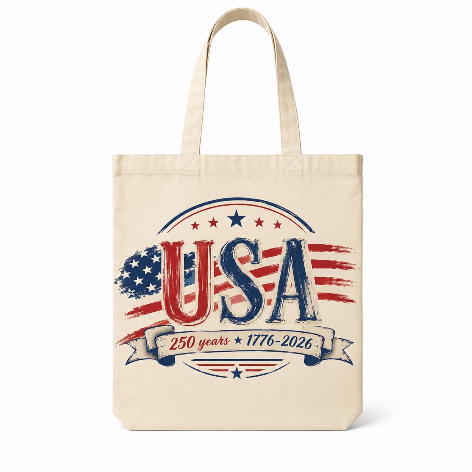 Vintage USA 250th Anniversary Tote Bag - Retro American Flag Canvas Shopper