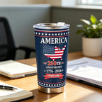 Personalized USA 250th Anniversary Tumbler 20oz, Custom Name American Flag Travel Cup, 1776-2026, Independence Day Gift