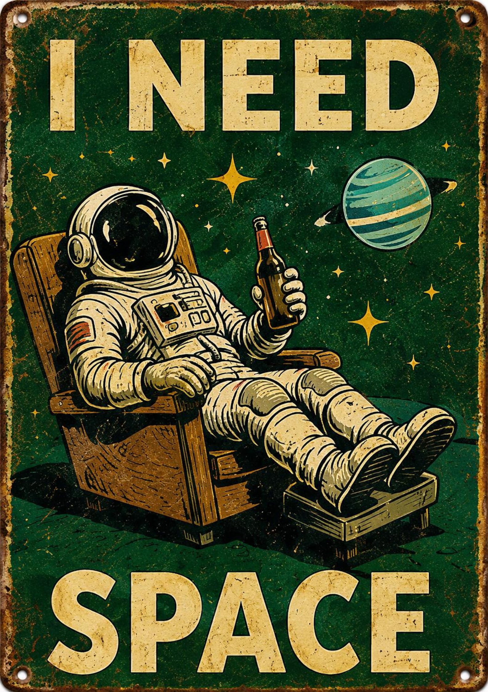 Retro UFO Tin Sign, Funny Alien Wall Decor, Vintage Sci-Fi Poster, Customizable Metal Plaque