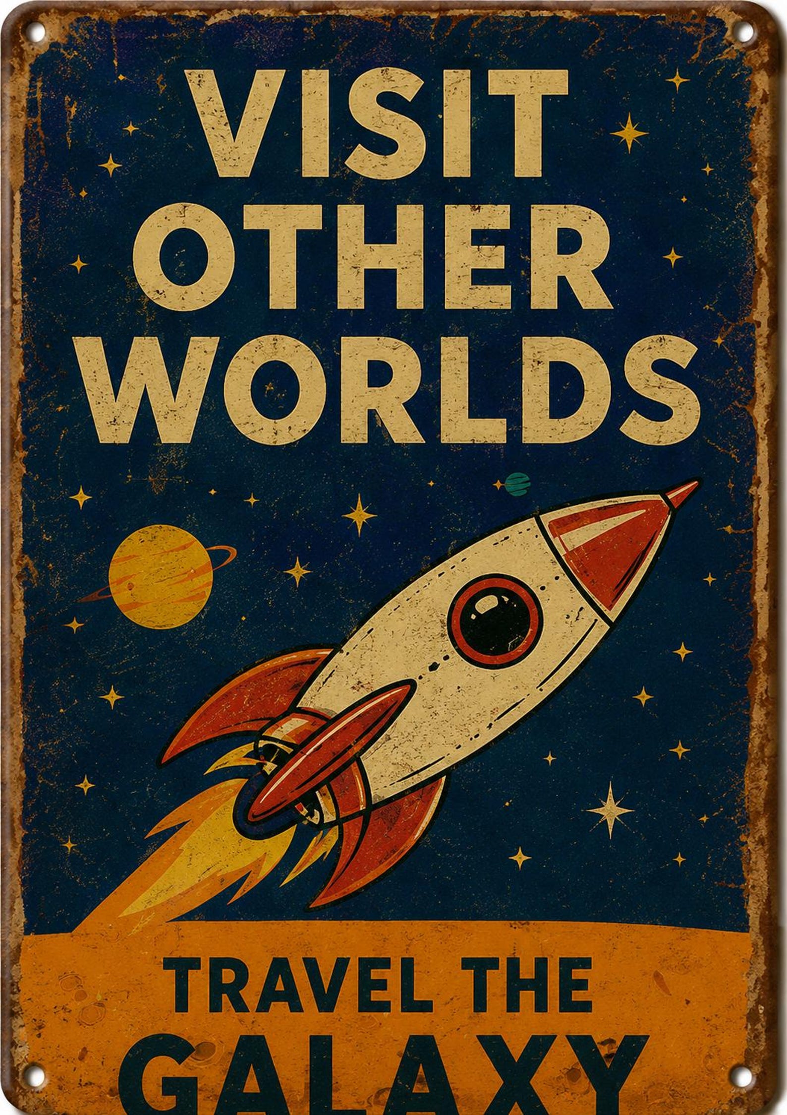 Retro UFO Tin Sign, Funny Alien Wall Decor, Vintage Sci-Fi Poster, Customizable Metal Plaque