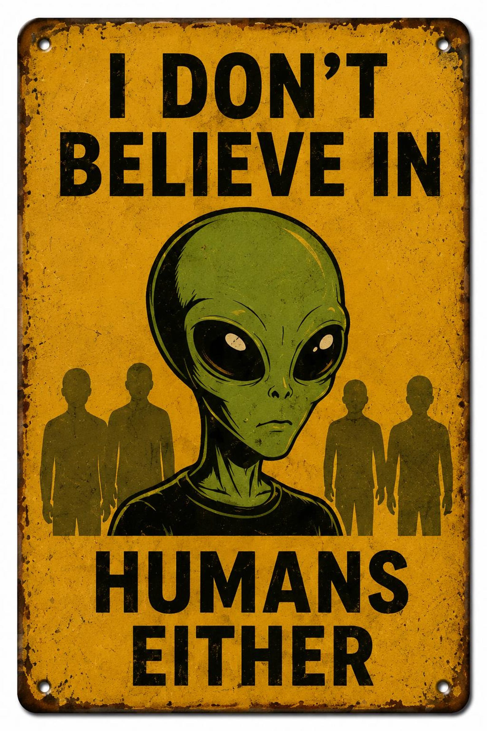 Area 51 Alien Employee of the Month Metal Tin Sign – Retro Sci-Fi Wall Decor