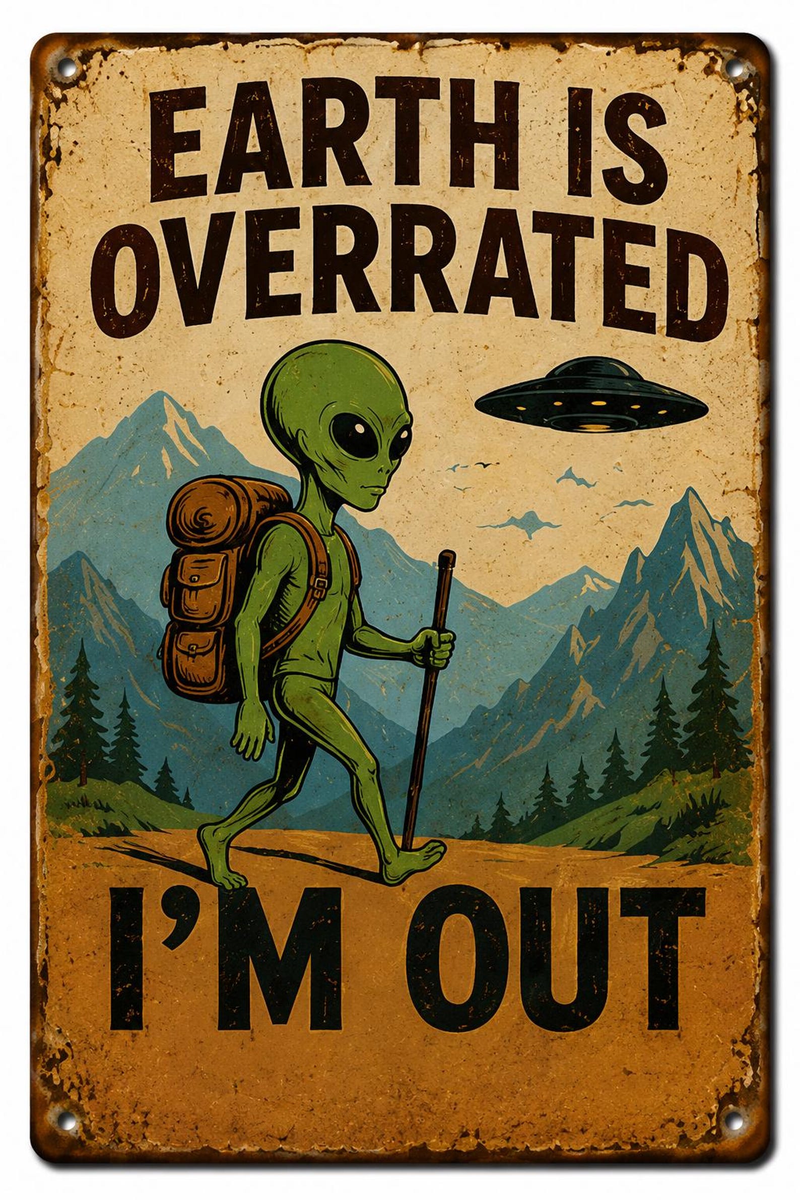 Area 51 Alien Employee of the Month Metal Tin Sign – Retro Sci-Fi Wall Decor