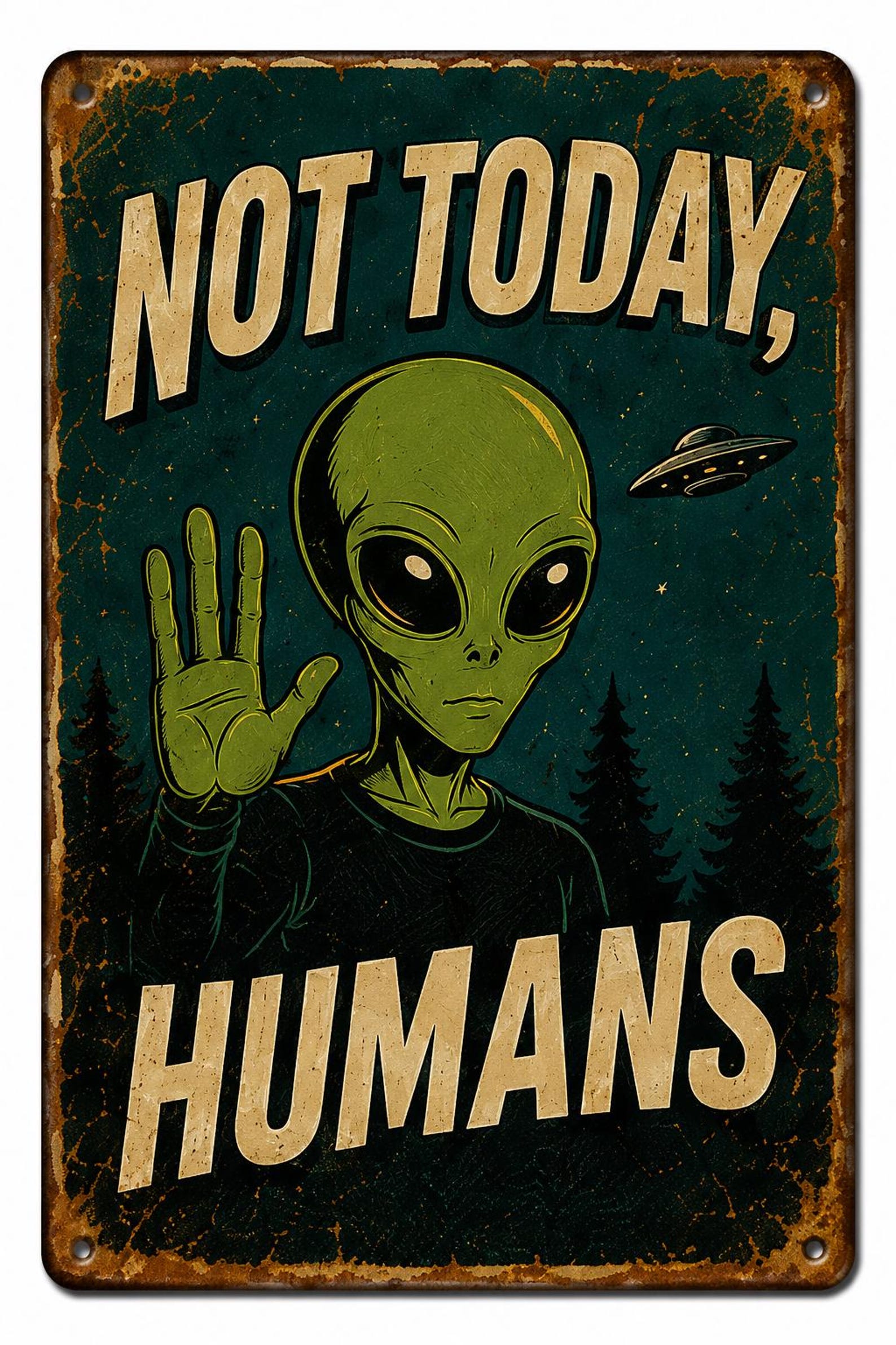 Area 51 Alien Employee of the Month Metal Tin Sign – Retro Sci-Fi Wall Decor