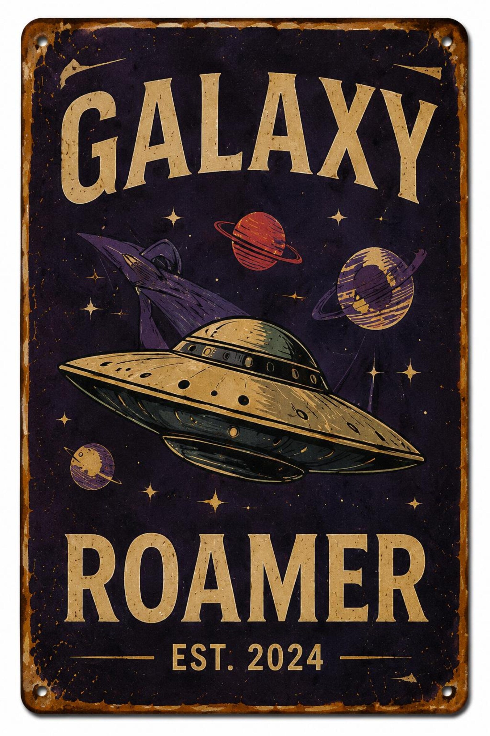 12PCS Retro UFO Metal Signs – Vintage Alien Area 51 Wall Decor