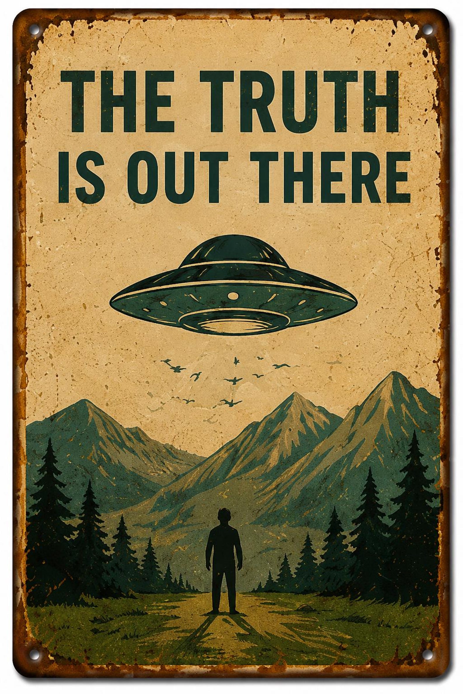 12PCS Retro UFO Metal Signs – Vintage Alien Area 51 Wall Decor