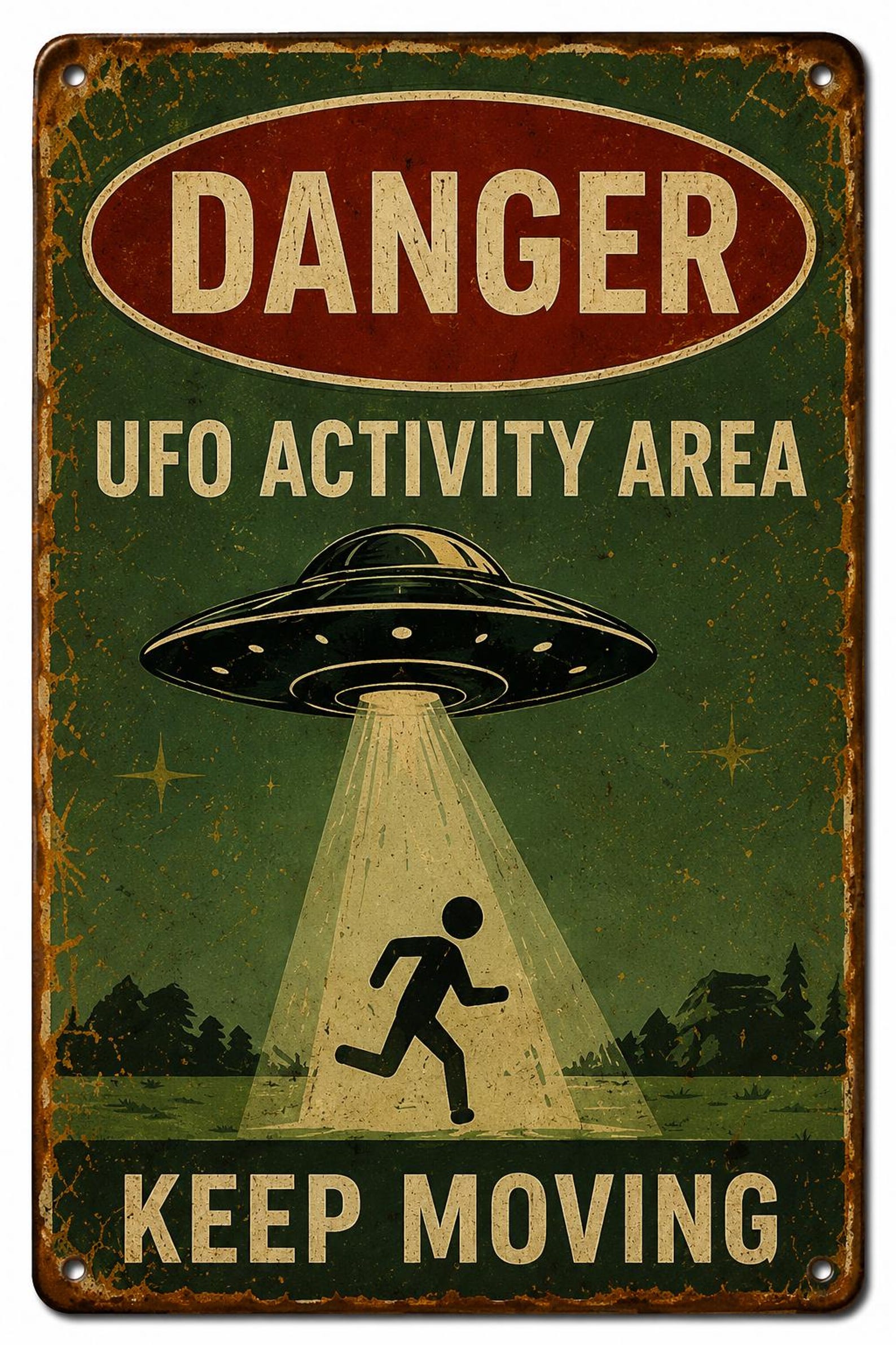 12PCS Retro UFO Metal Signs – Vintage Alien Area 51 Wall Decor