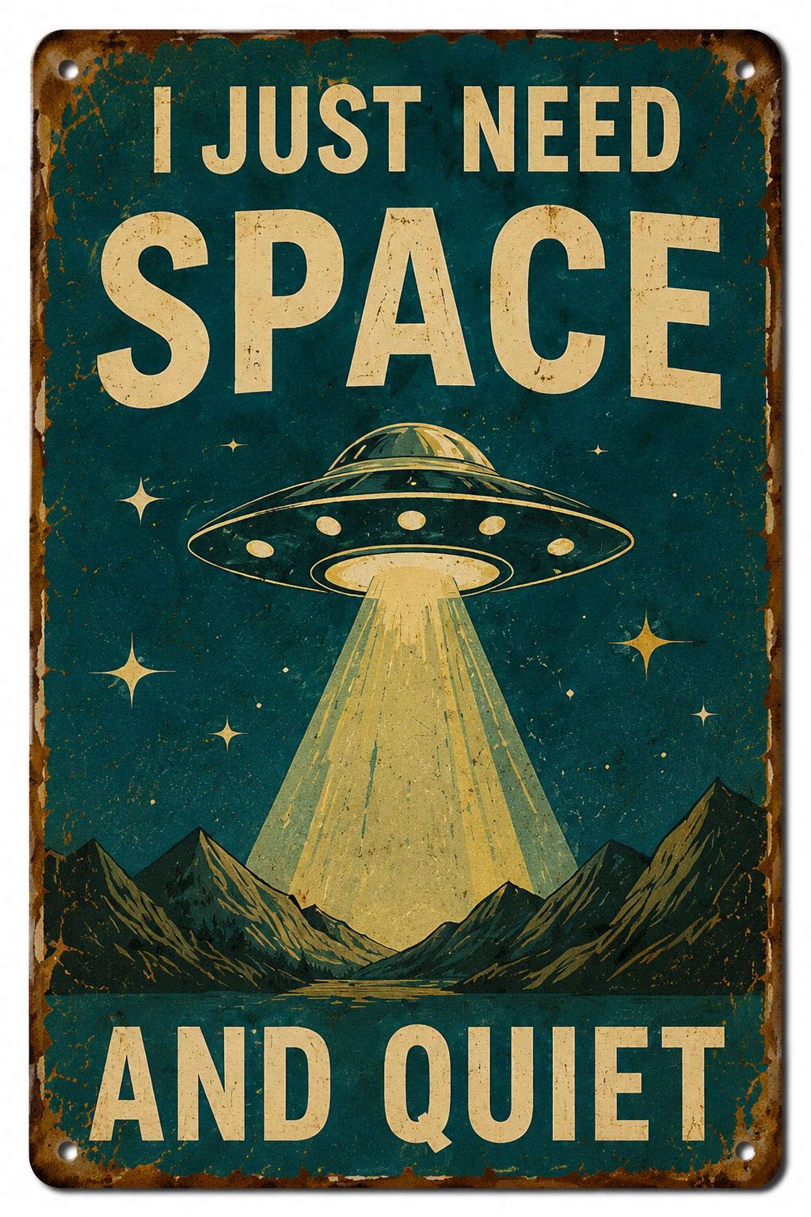 12PCS Retro UFO Metal Signs – Vintage Alien Area 51 Wall Decor