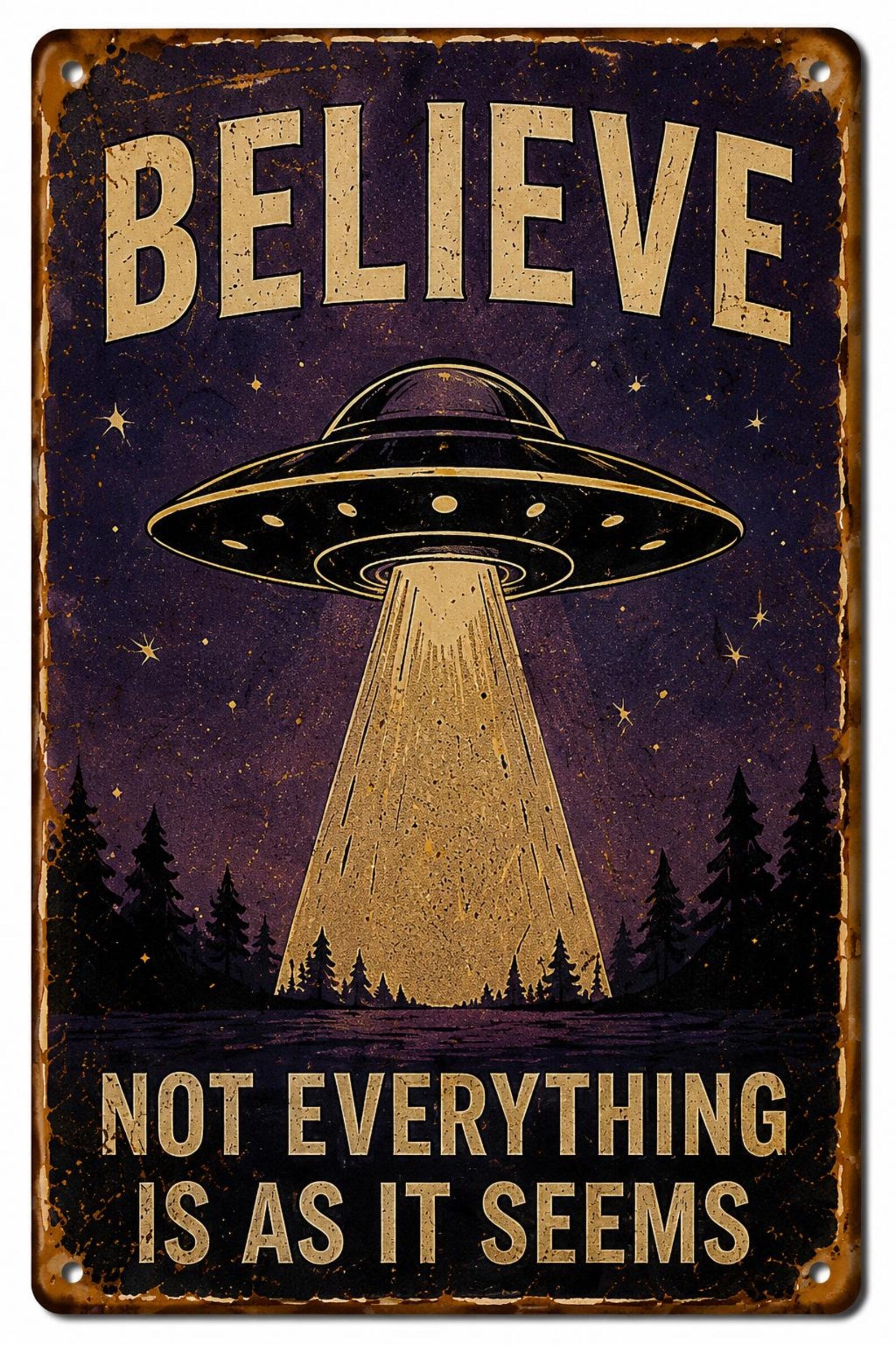 12PCS Retro UFO Metal Signs – Vintage Alien Area 51 Wall Decor