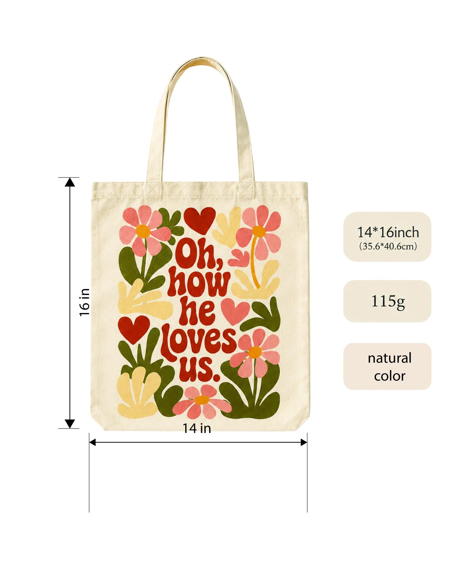Floral Canvas Tote Bag, Botanical Cottagecore Reusable Shopping Bag