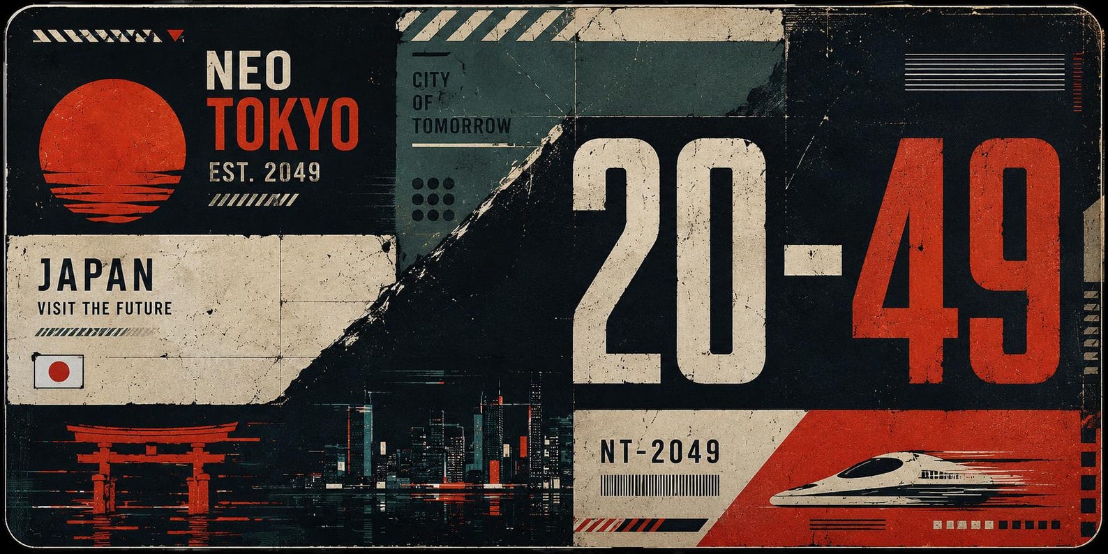 Neo Tokyo 2049 Retro Japanese License Plate Art