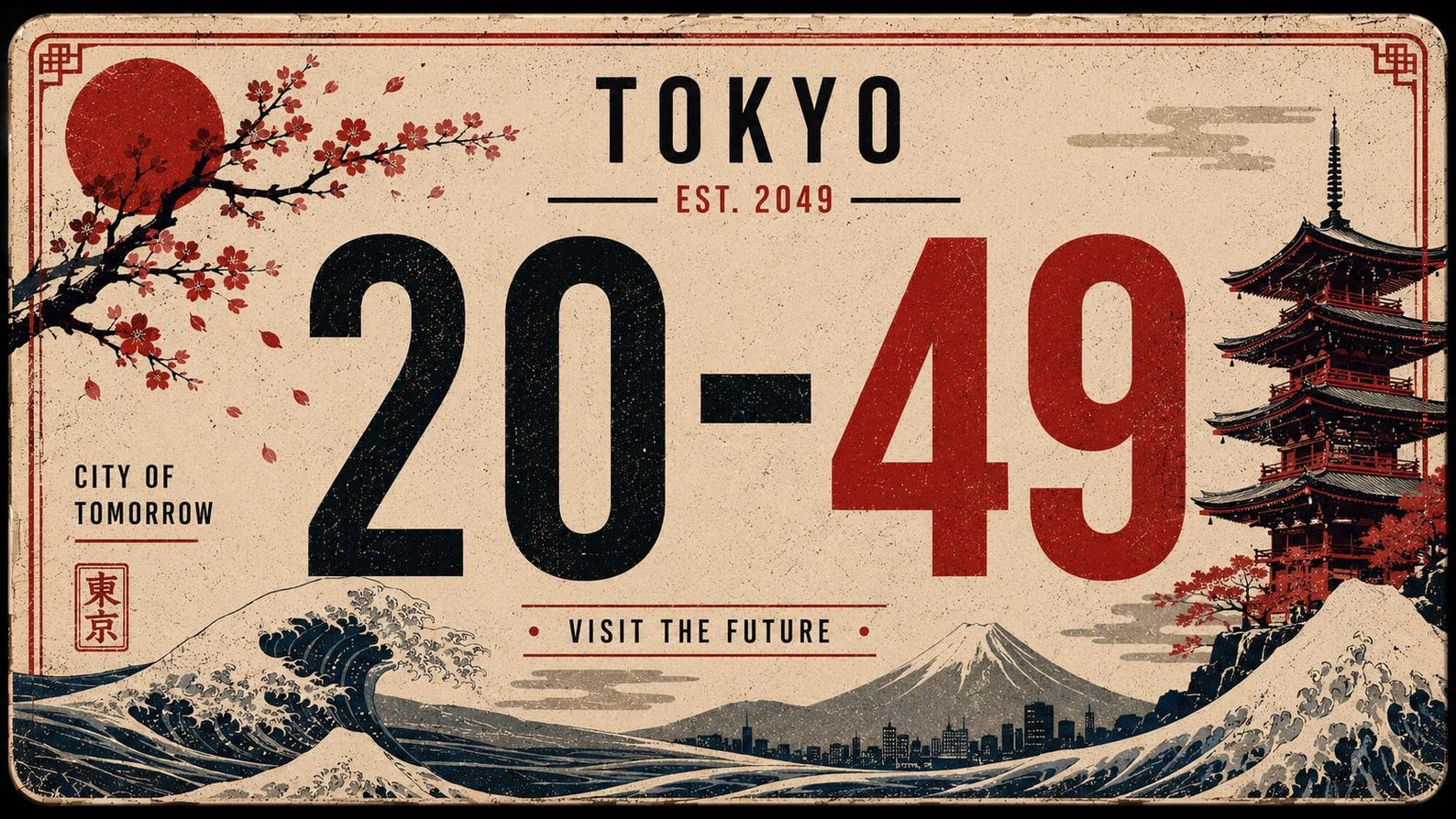 Neo Tokyo 2049 Retro Japanese License Plate Art
