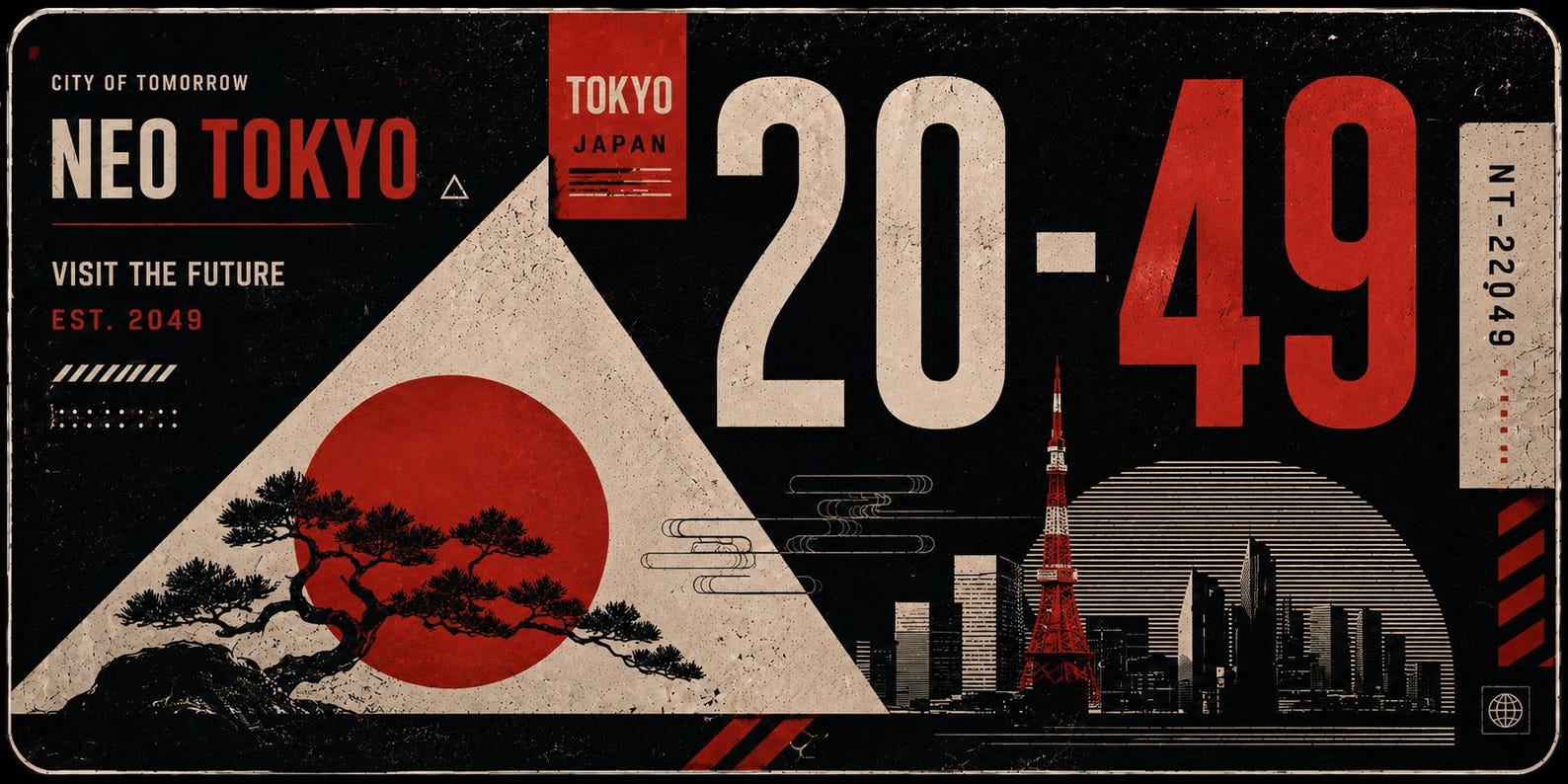 Neo Tokyo 2049 Retro Japanese License Plate Art