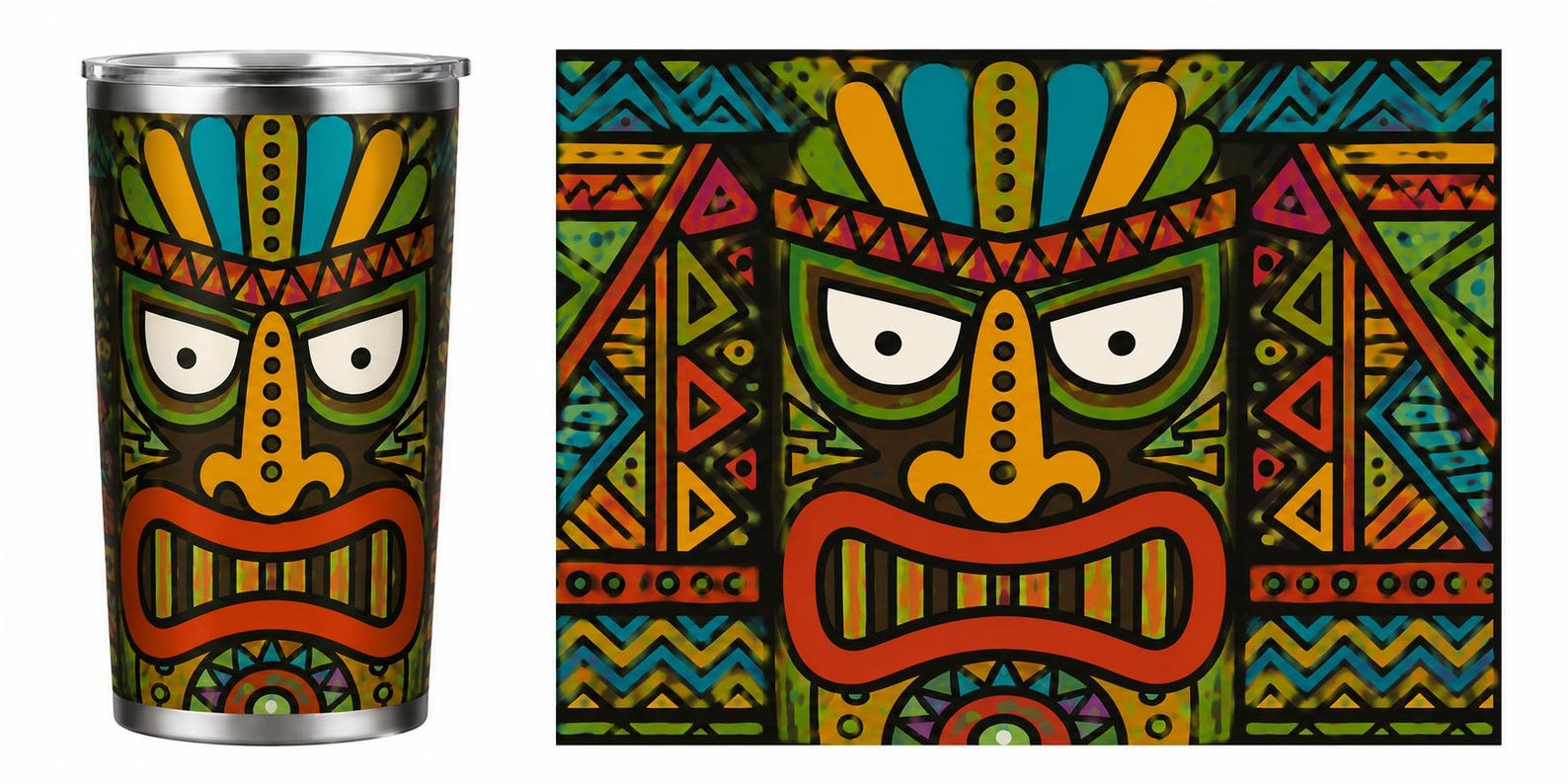 Personalized Tribal Totem Skinny Tumbler, Customizable Native American Inspired Facial Elements Design Tumbler,