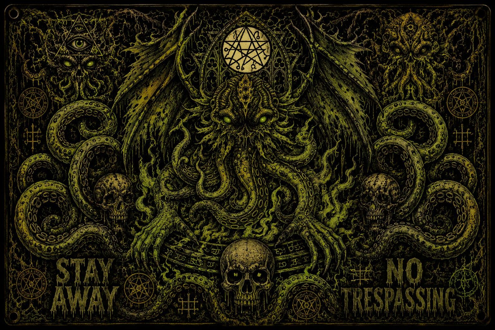 Cthulhu Metal Sign, Lovecraftian Horror Wall Decor, Eldritch Octopus Plaque, Gothic Art (8x12 inches)