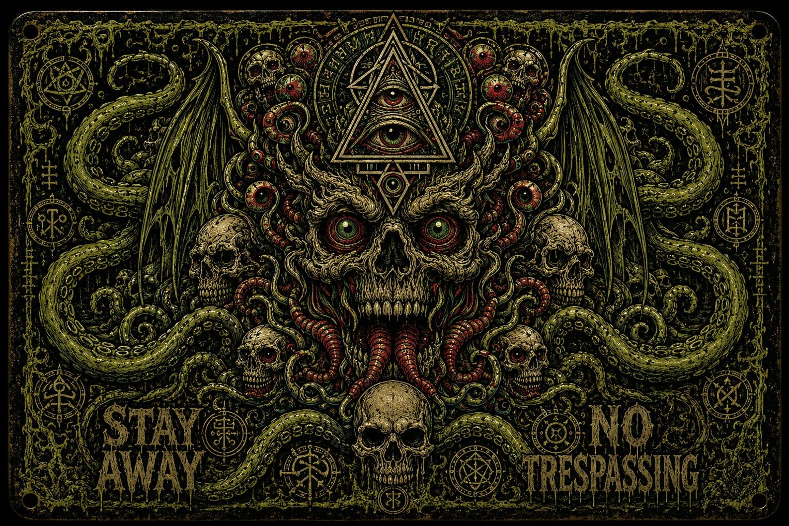 Cthulhu Metal Sign, Lovecraftian Horror Wall Decor, Eldritch Octopus Plaque, Gothic Art (8x12 inches)