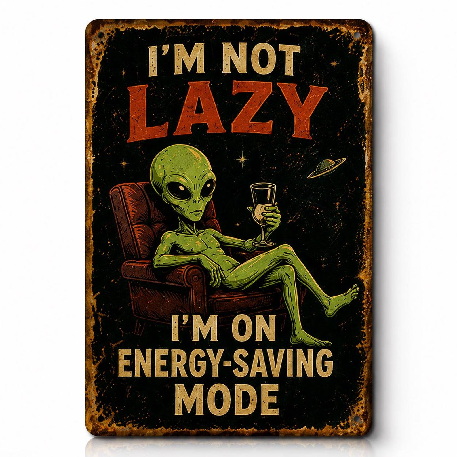 Retro Alien Metal Sign | Funny Sarcastic UFO Wall Art (Digital Download)