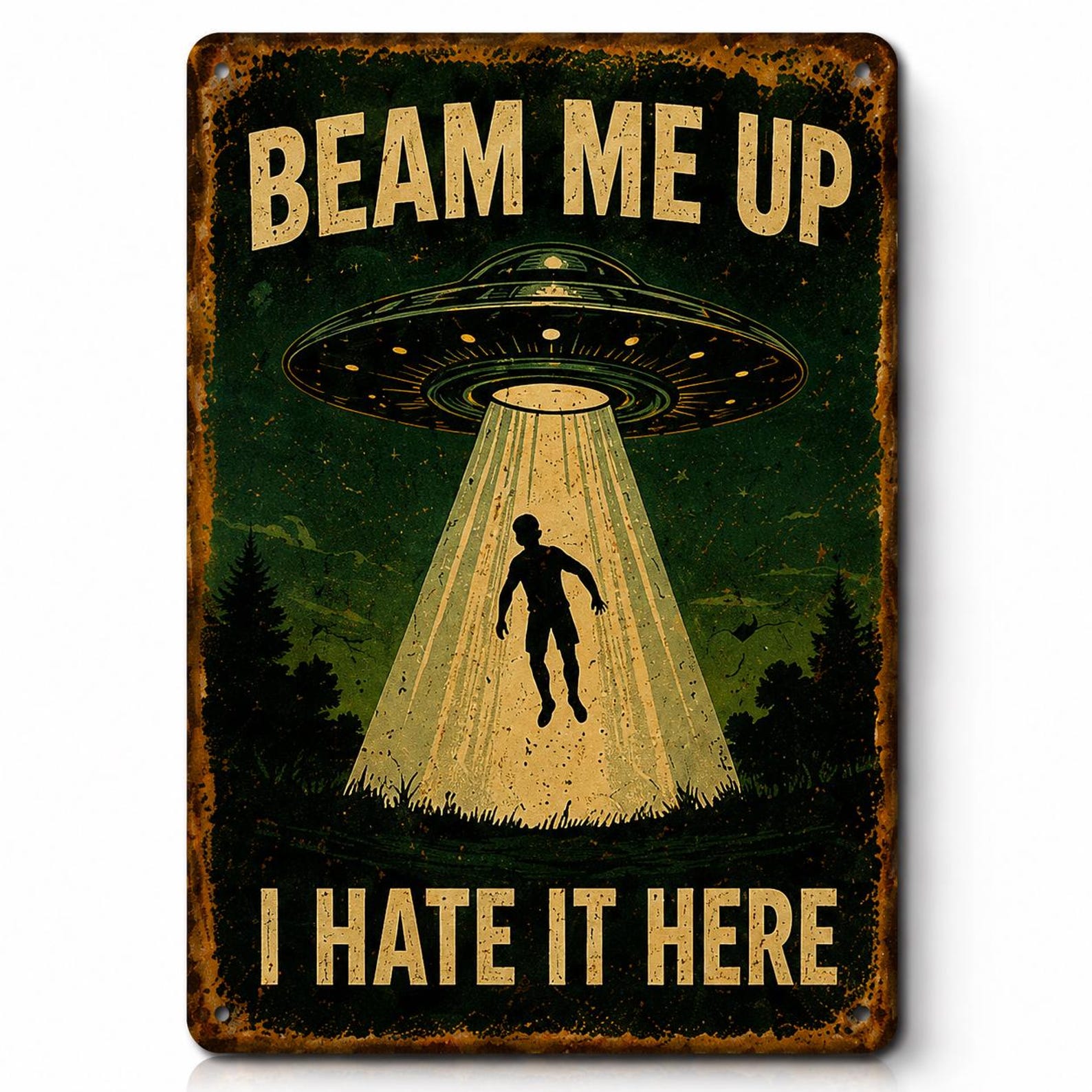 Retro Alien Metal Sign | Funny Sarcastic UFO Wall Art (Digital Download)