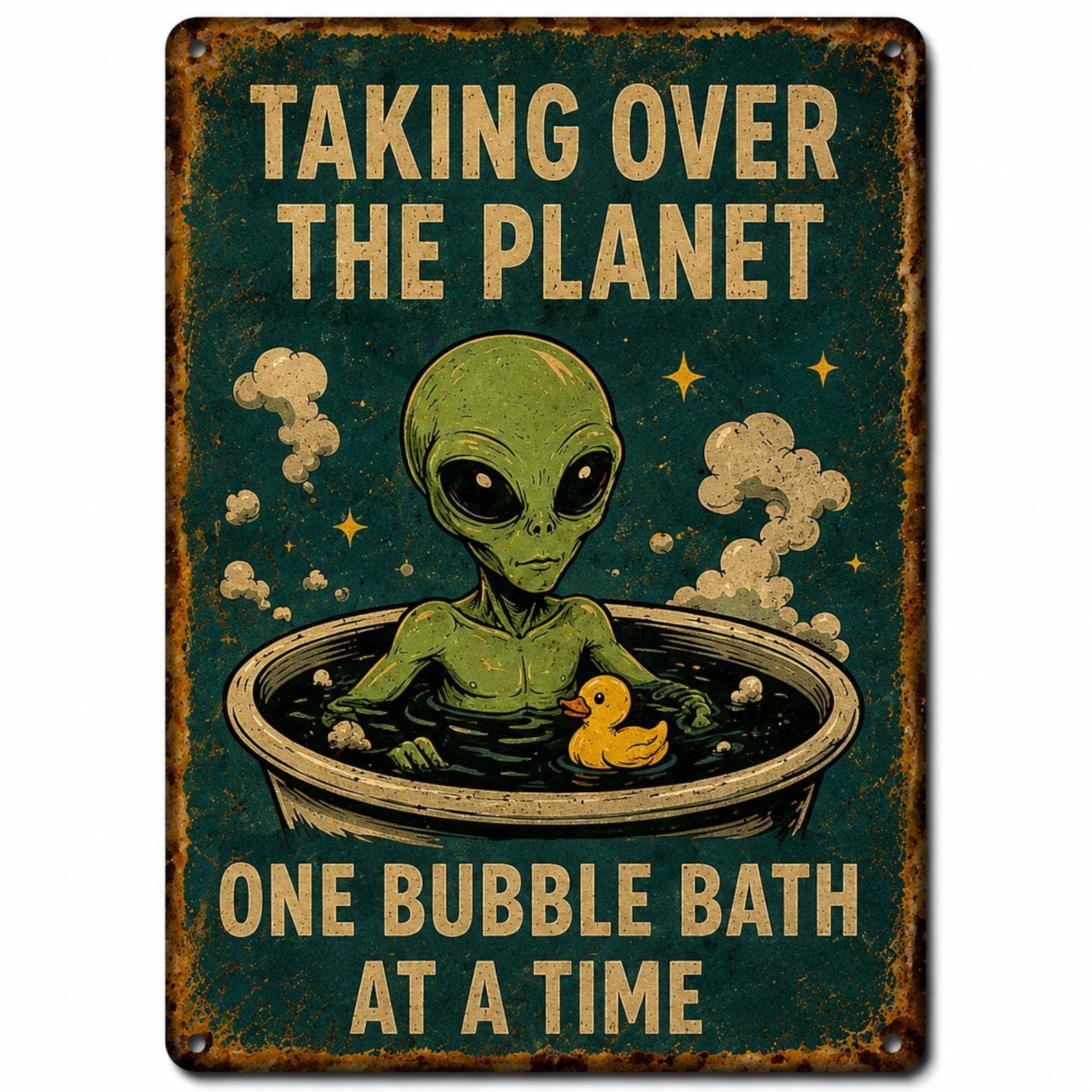Retro Alien Metal Sign | Funny Sarcastic UFO Wall Art (Digital Download)