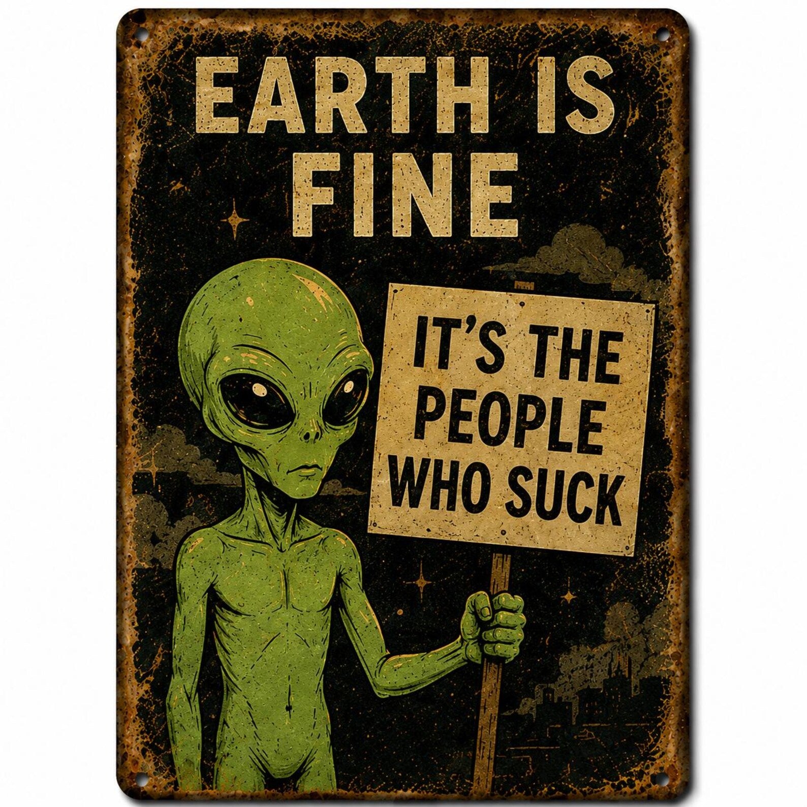 Retro Alien Metal Sign | Funny Sarcastic UFO Wall Art (Digital Download)