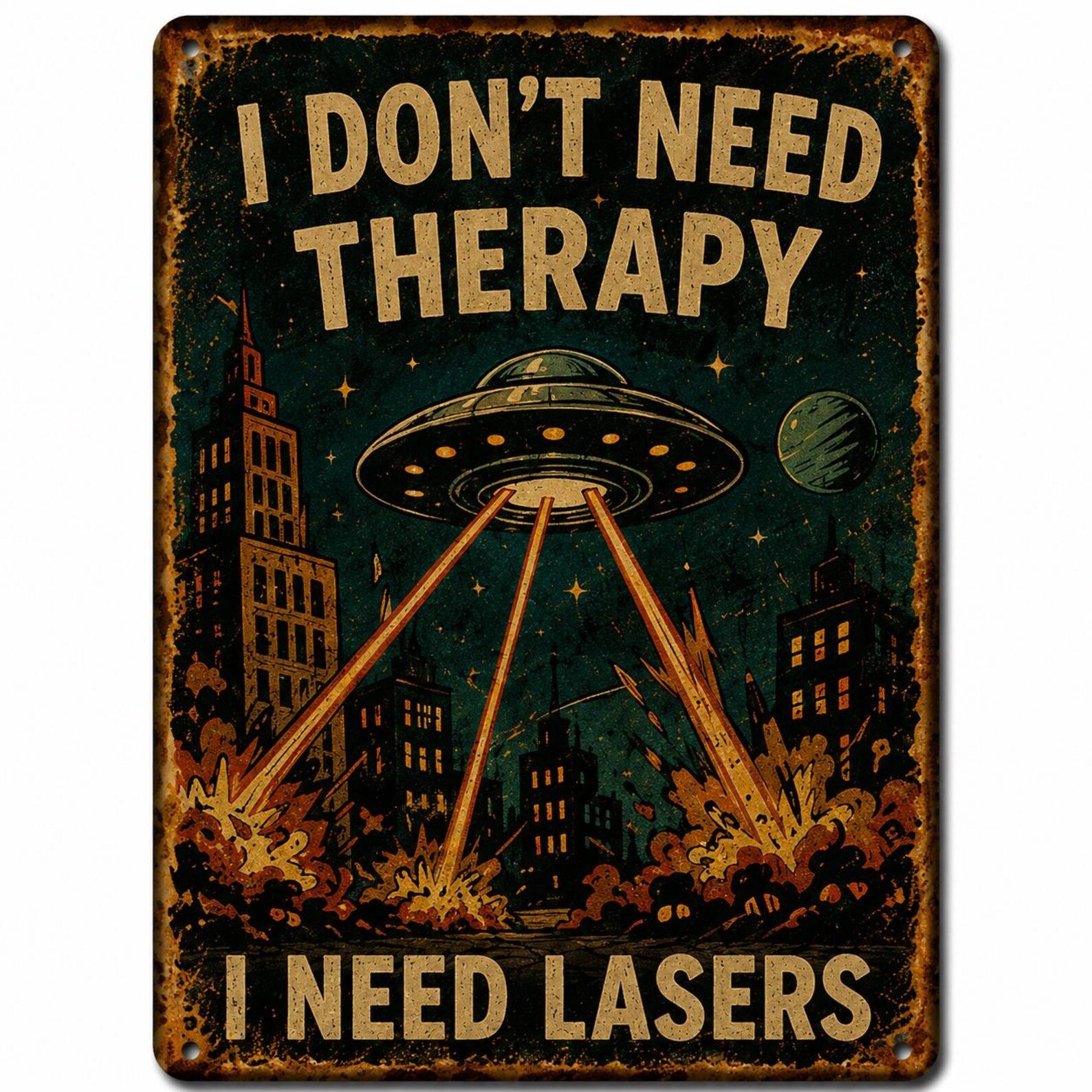 Retro Alien Metal Sign | Funny Sarcastic UFO Wall Art (Digital Download)