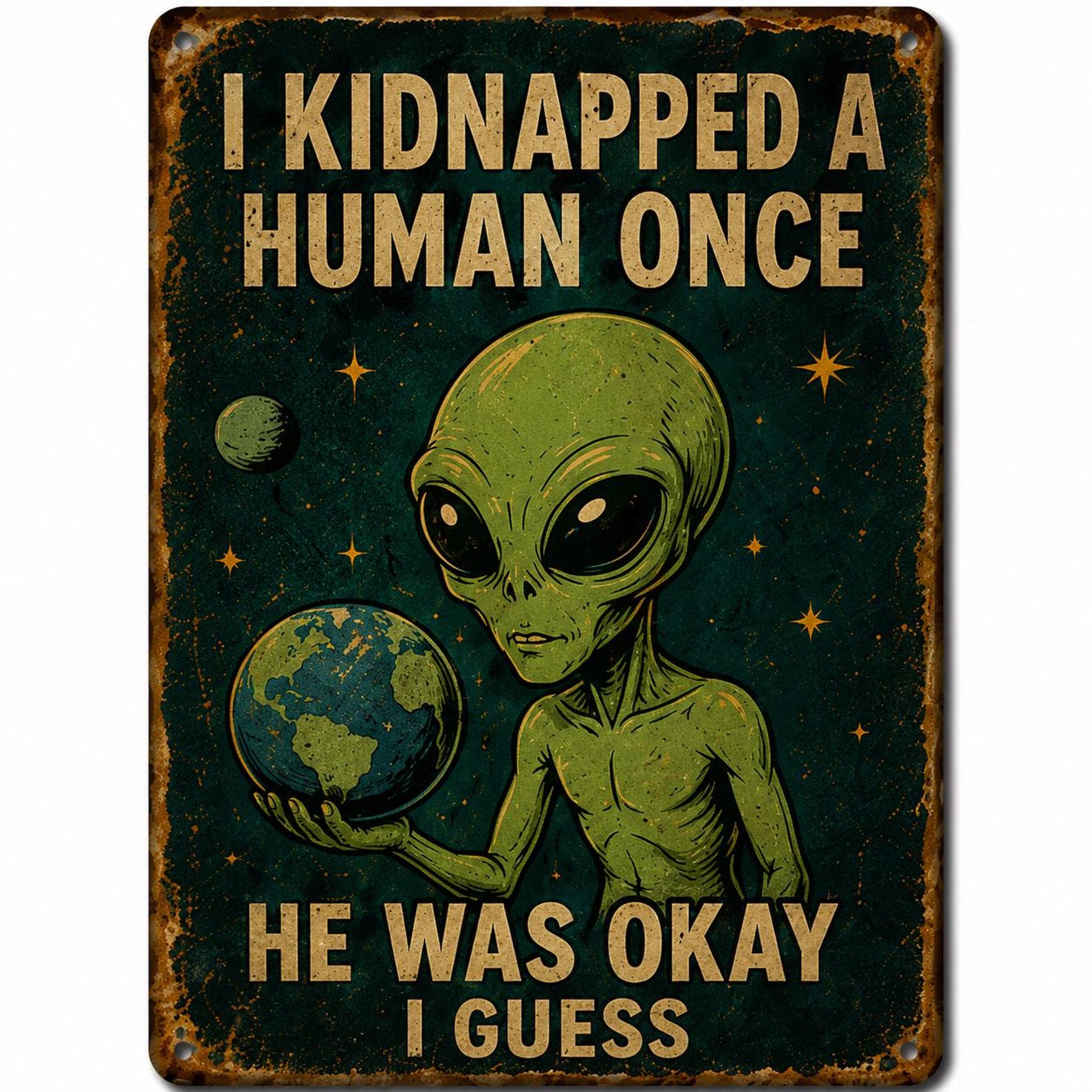 Retro Alien Metal Sign | Funny Sarcastic UFO Wall Art (Digital Download)