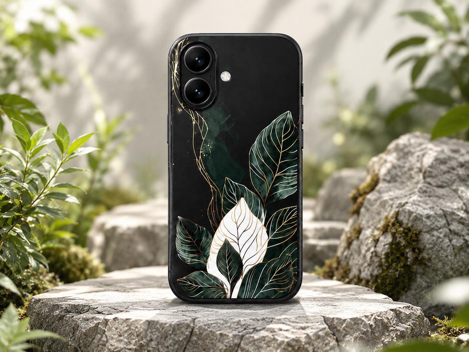 Floral iPhone 17 Series Case – Black Gold Botanical Protective Cover