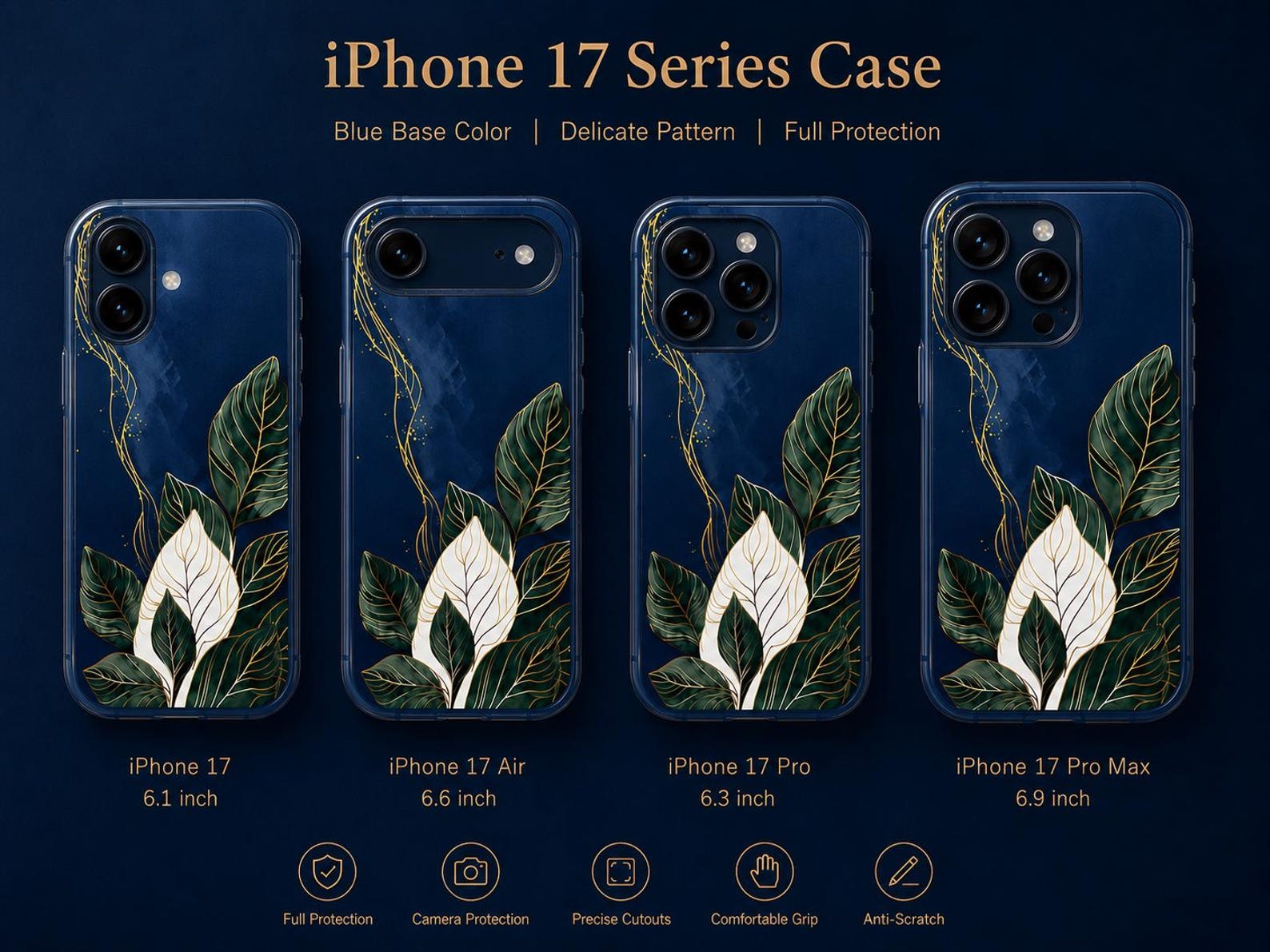 Floral iPhone 17 Series Case – Black Gold Botanical Protective Cover