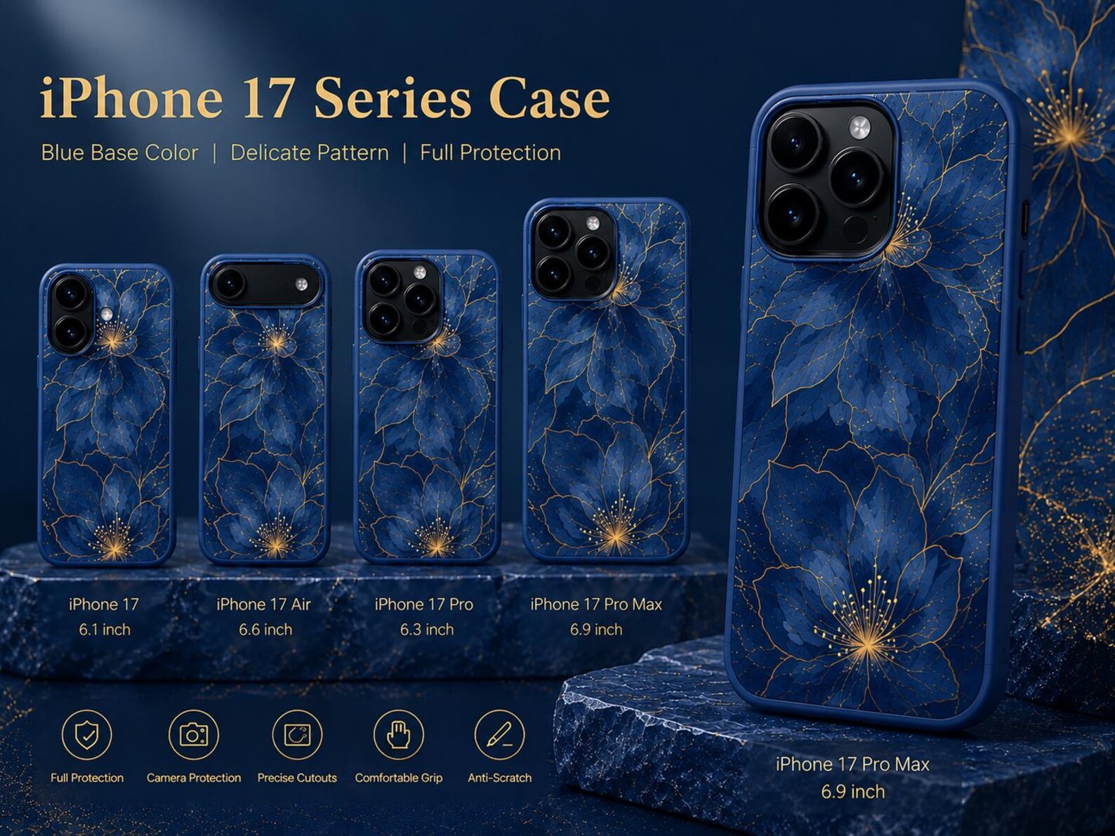 Floral iPhone 17 Series Case – Black Gold Botanical Protective Cover