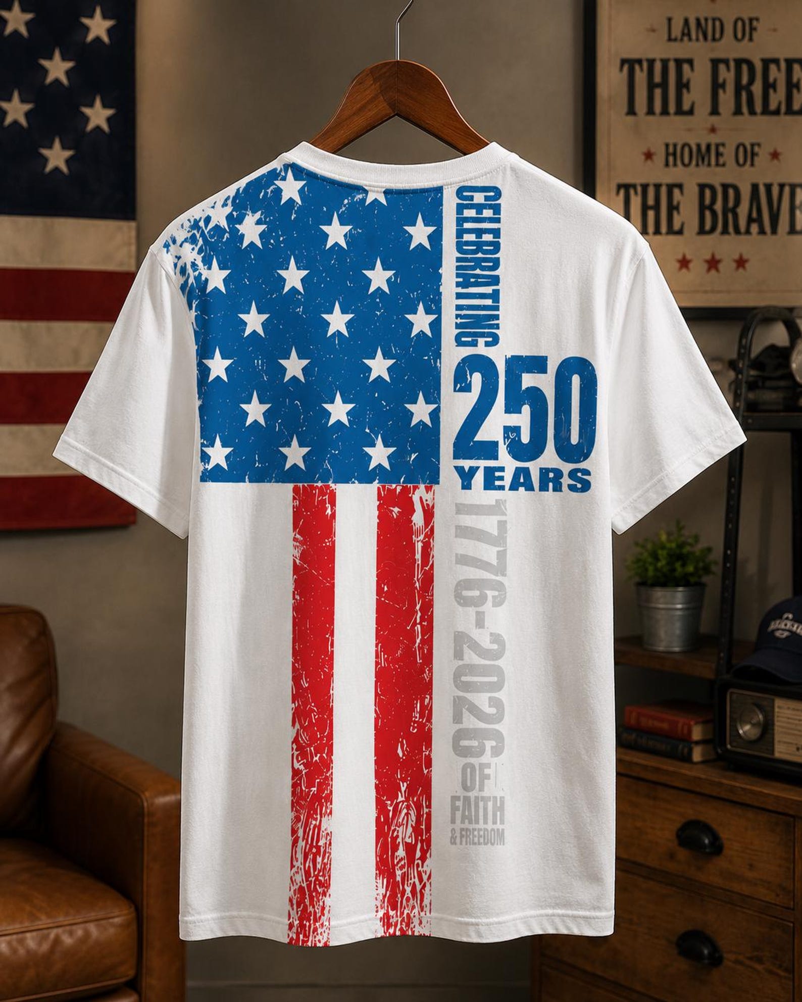 USA Flag T-Shirt, Celebrating 250 Years Patriotic Tee (1776-2026)
