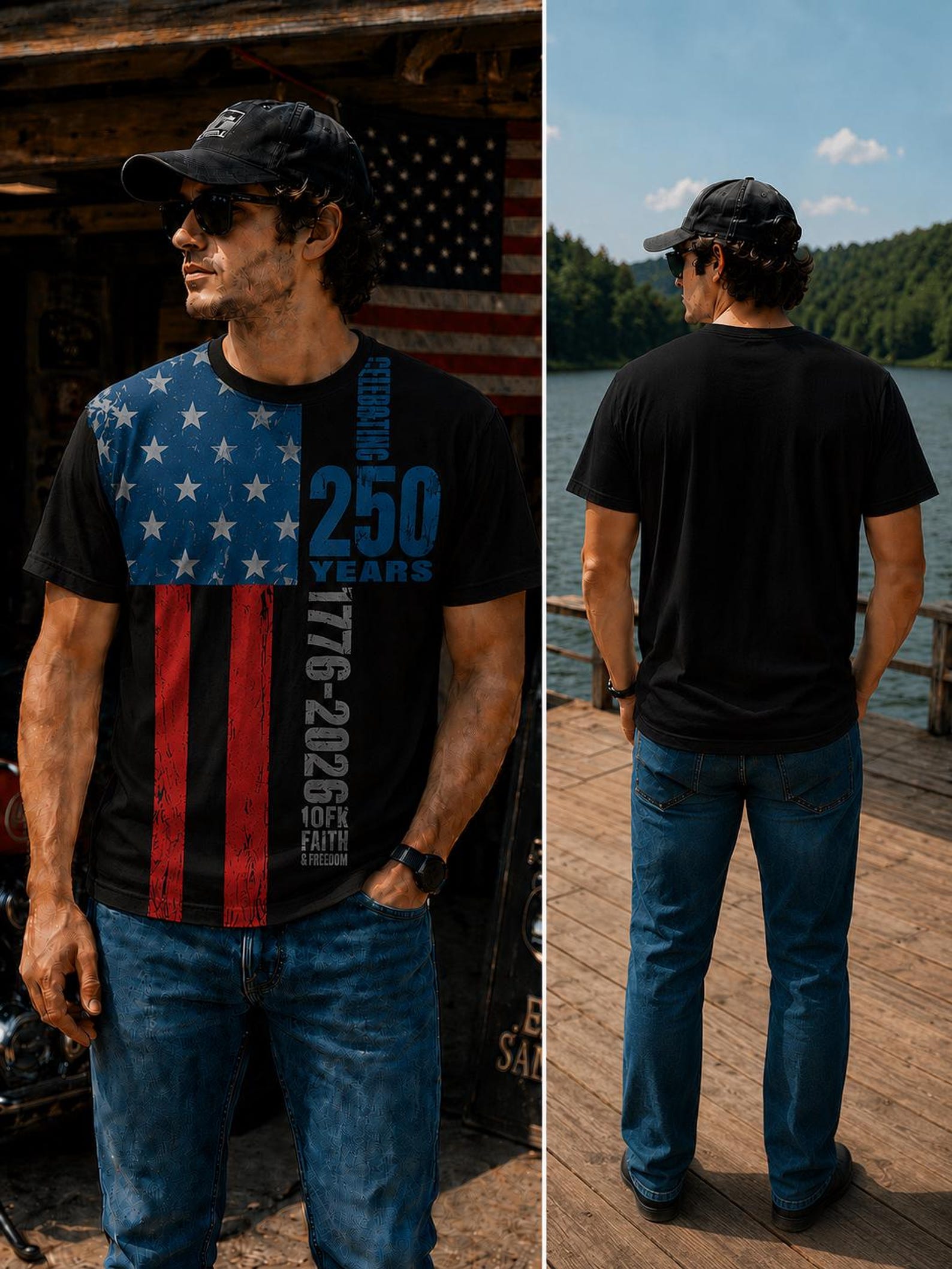 USA Flag T-Shirt, Celebrating 250 Years Patriotic Tee (1776-2026)