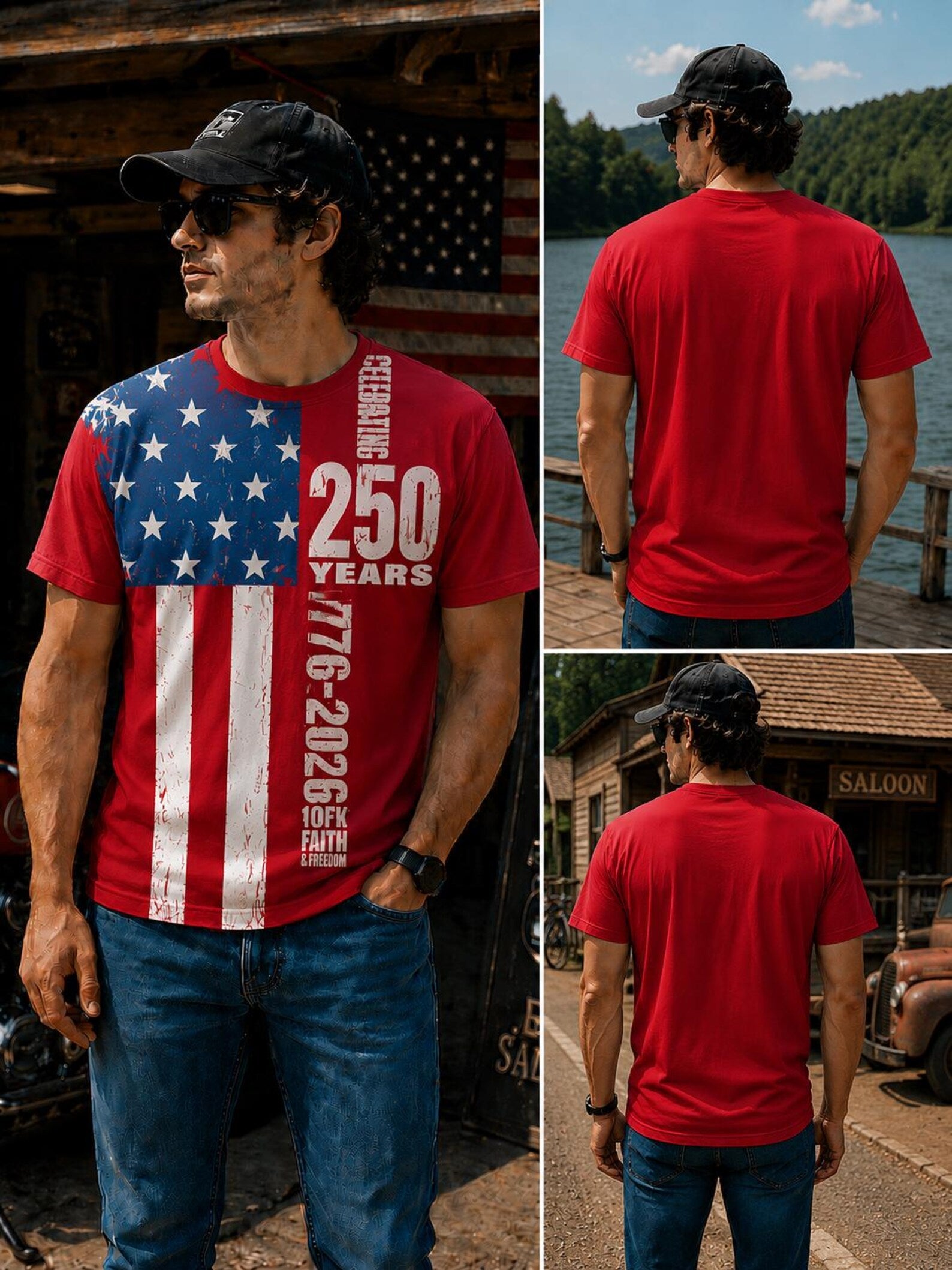 USA Flag T-Shirt, Celebrating 250 Years Patriotic Tee (1776-2026)