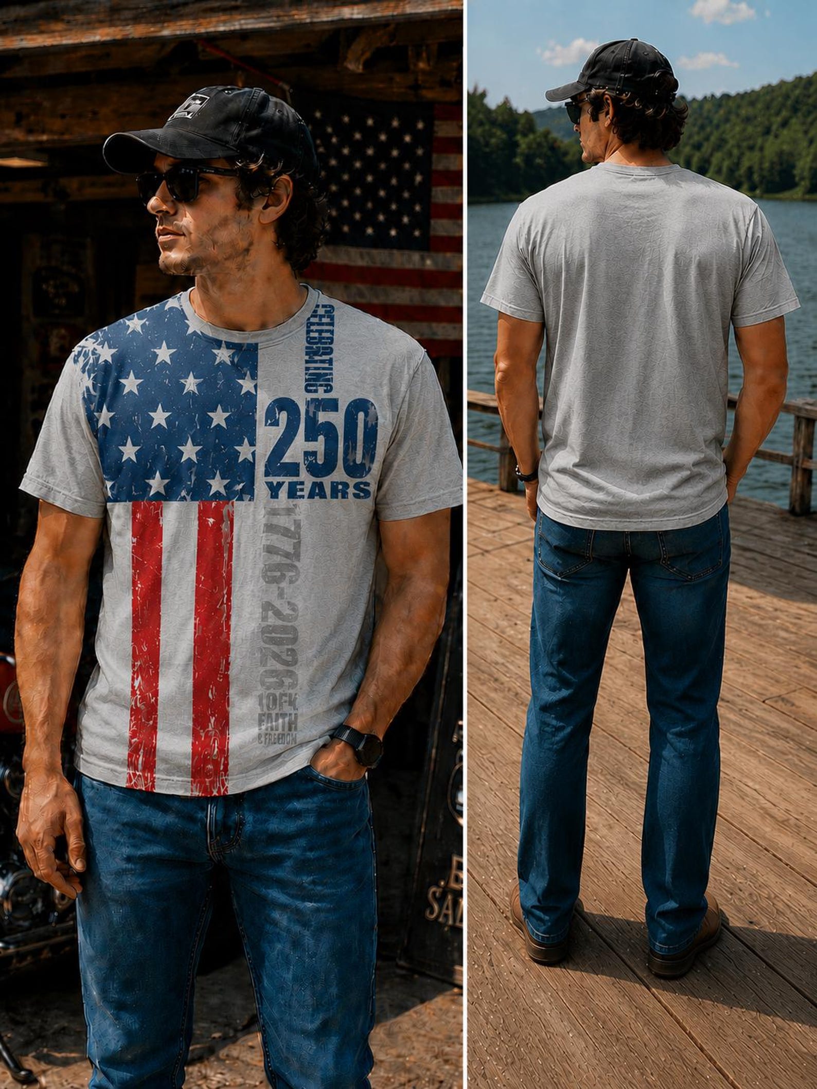 USA Flag T-Shirt, Celebrating 250 Years Patriotic Tee (1776-2026)