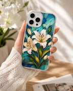 Floral Stained Glass iPhone Case, Botanical Lily Peony Art Cover