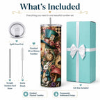 Wonderland 20 oz Skinny Tumbler, Alice Inspired Gift Cup with Lid and Straw
