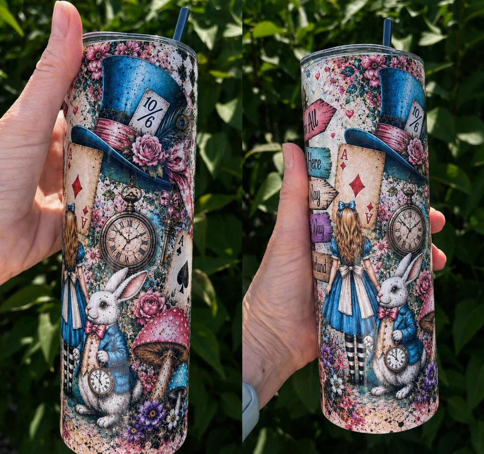 Wonderland 20 oz Skinny Tumbler, Alice Inspired Gift Cup with Lid and Straw